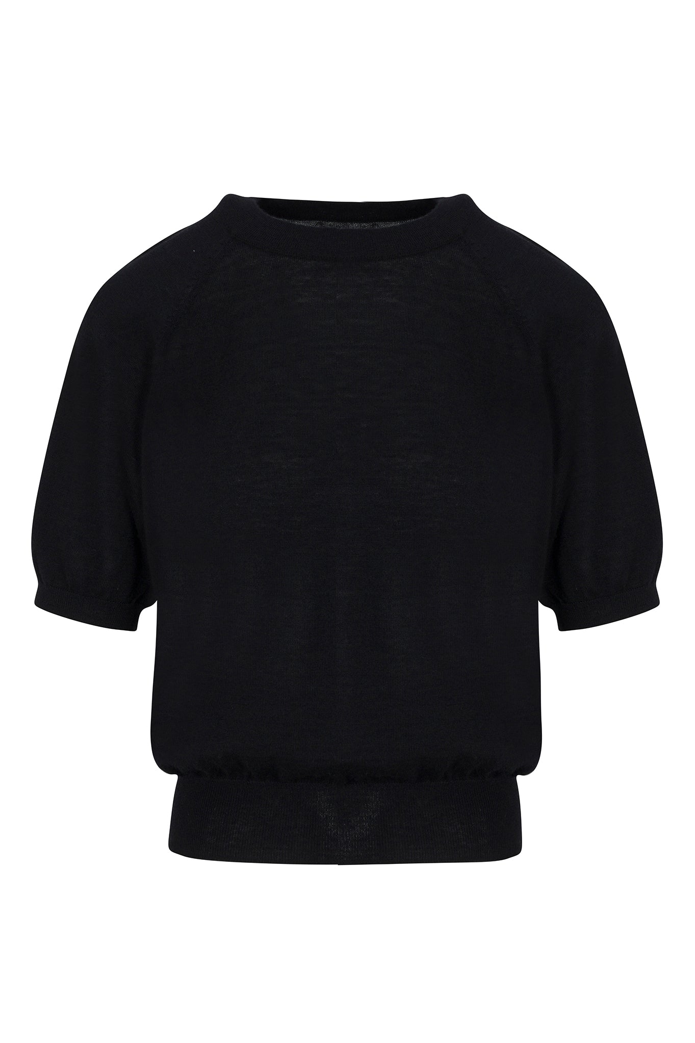 Black Cashmere Short Sleeve Raglan Sweater