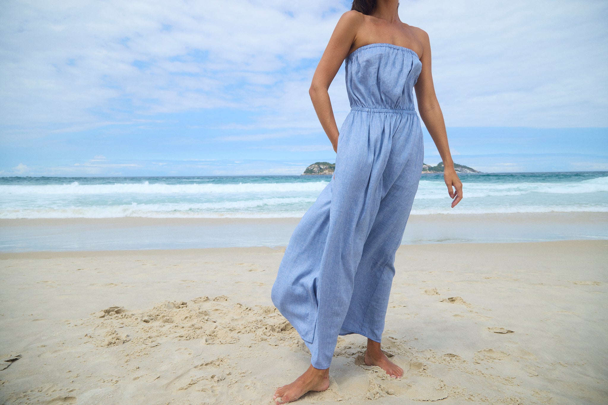 Blue Linen Marie Maxi Dress