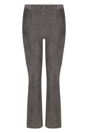 Grey Suede Ankle Flare Pants with Princess Seams