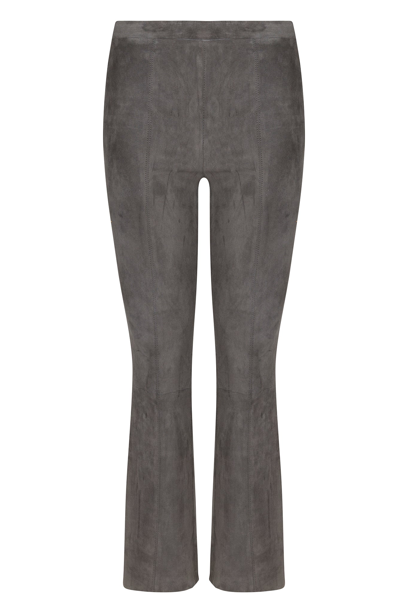Grey Suede Ankle Flare Pants with Princess Seams