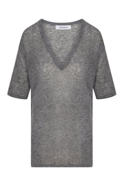 Grey Tissue Cashmere V-Neck Tee