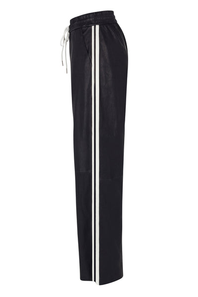 Black Leather Athletic Drawstring Pants