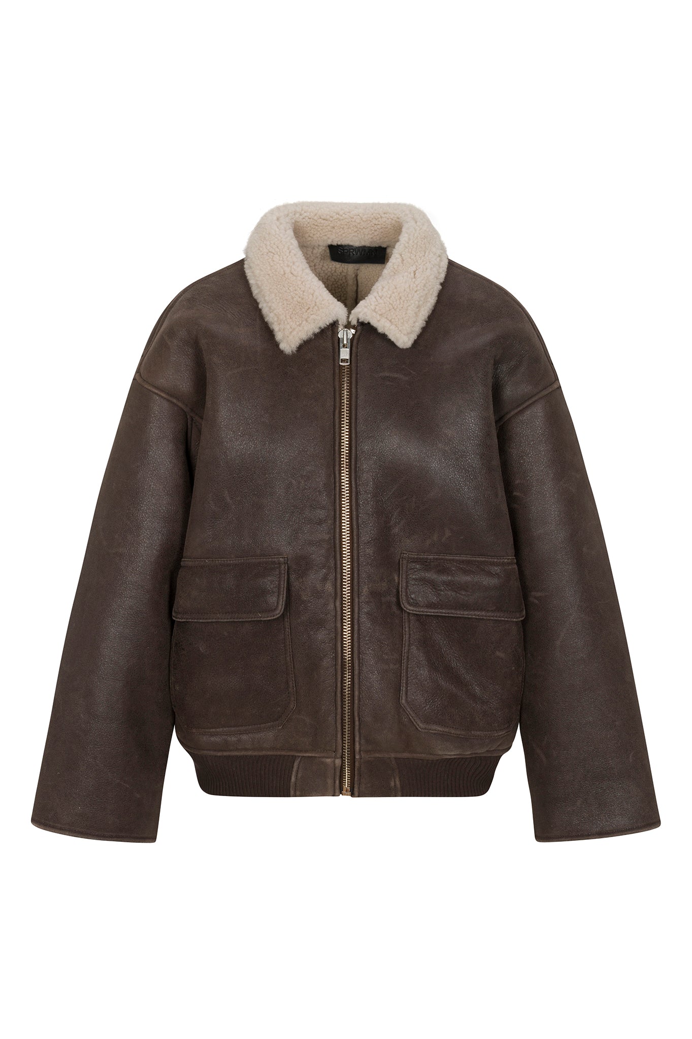 Chocolate Beige Leather Vintage Aviator Jacket