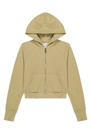 Pistachio Melange Shrunken Zip Up Hoodie