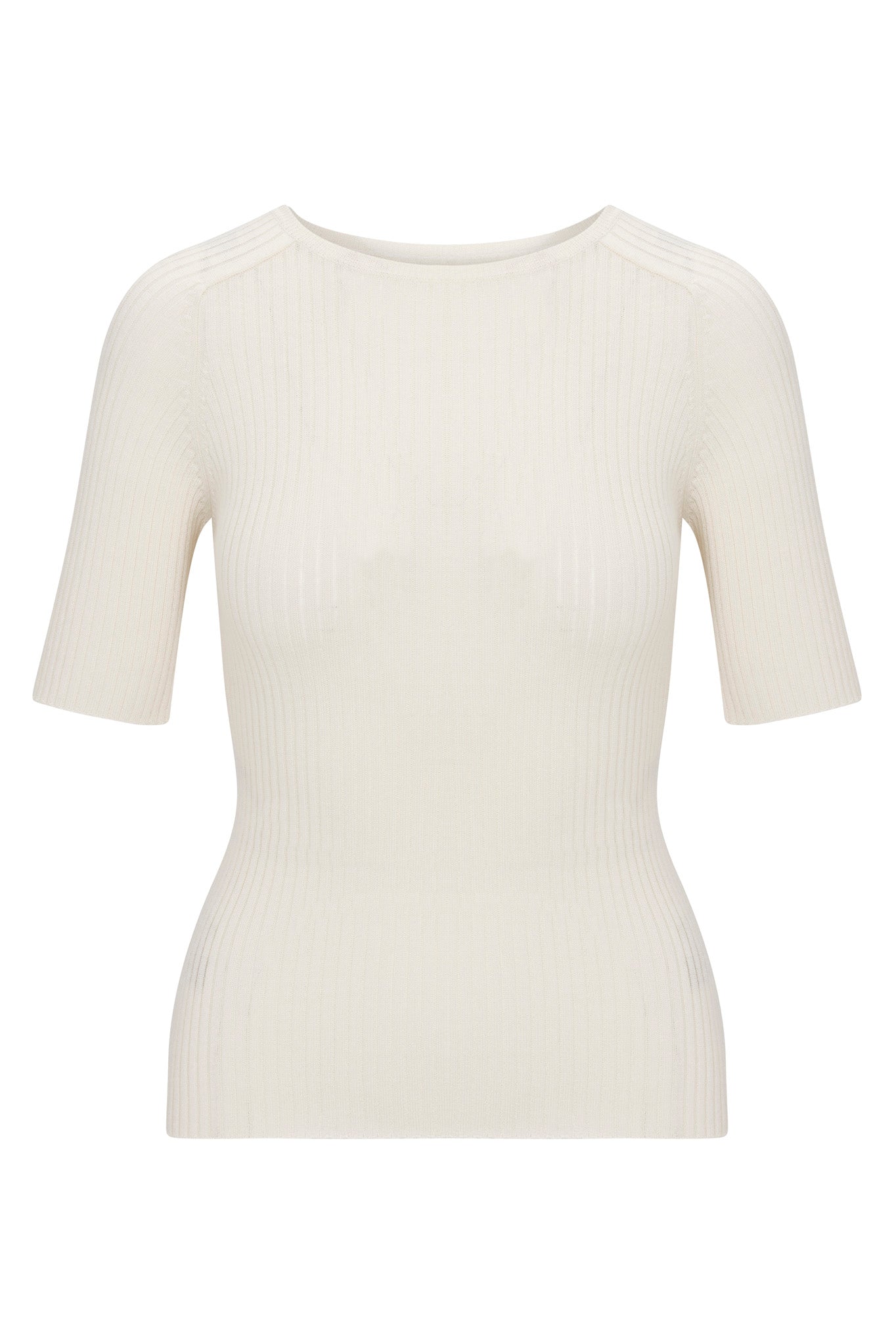 Ivory Cashmere Mid Sleeve Crewneck