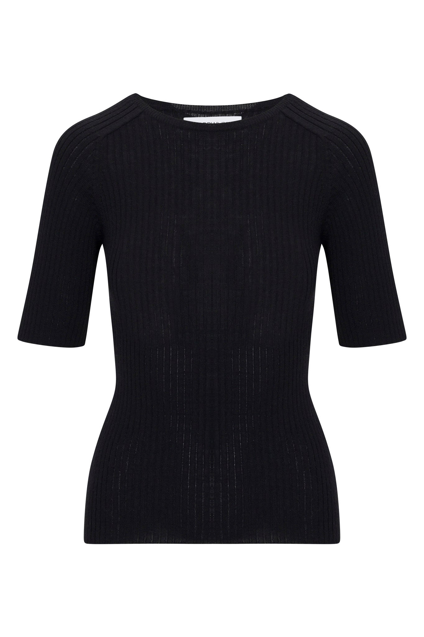 Black Cashmere Mid Sleeve Crewneck