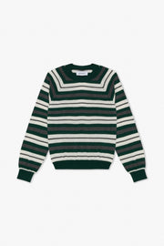 Green Striped Cashmere Raglan Sweater