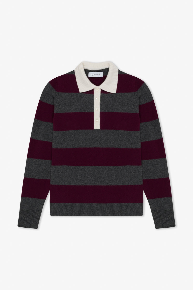 Wine Striped Cashmere Polo Sweater