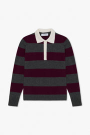 Wine Striped Cashmere Polo Sweater