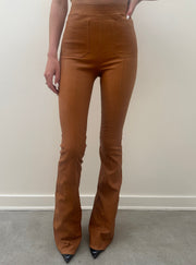 Camel Leather Patch Pocket Super Flare Pants