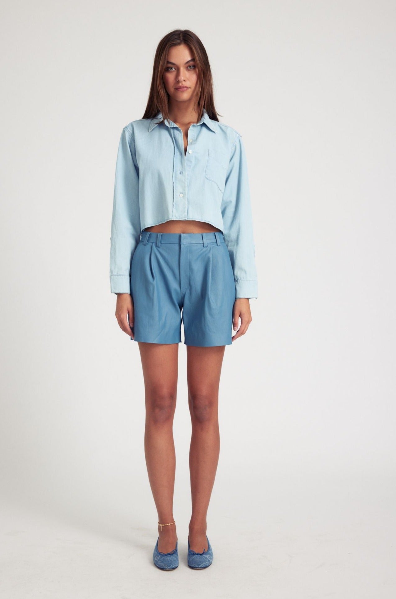 Light Blue Chambray Cropped Button Down
