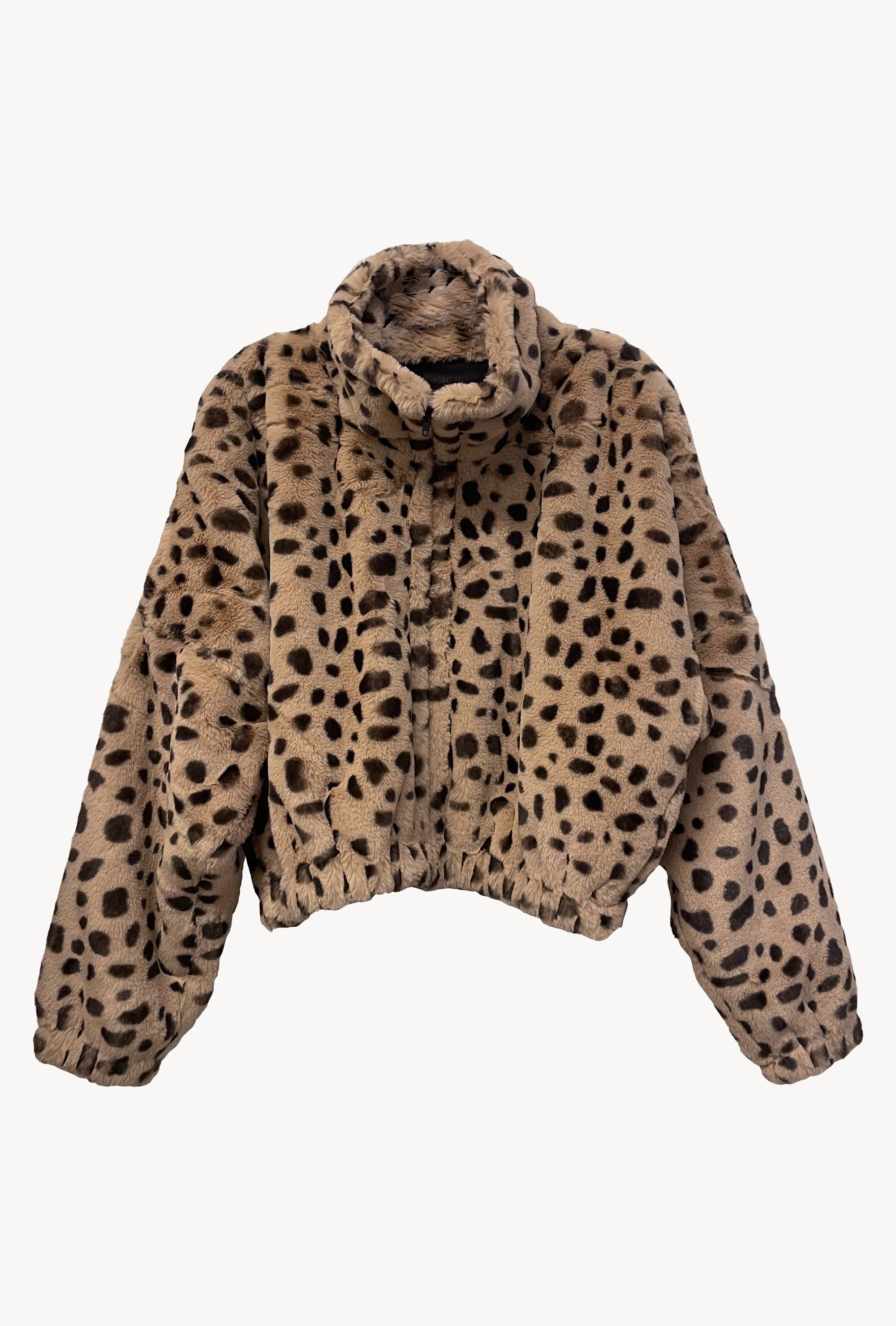 Cream Leopard Faux Fur Crop Jacket