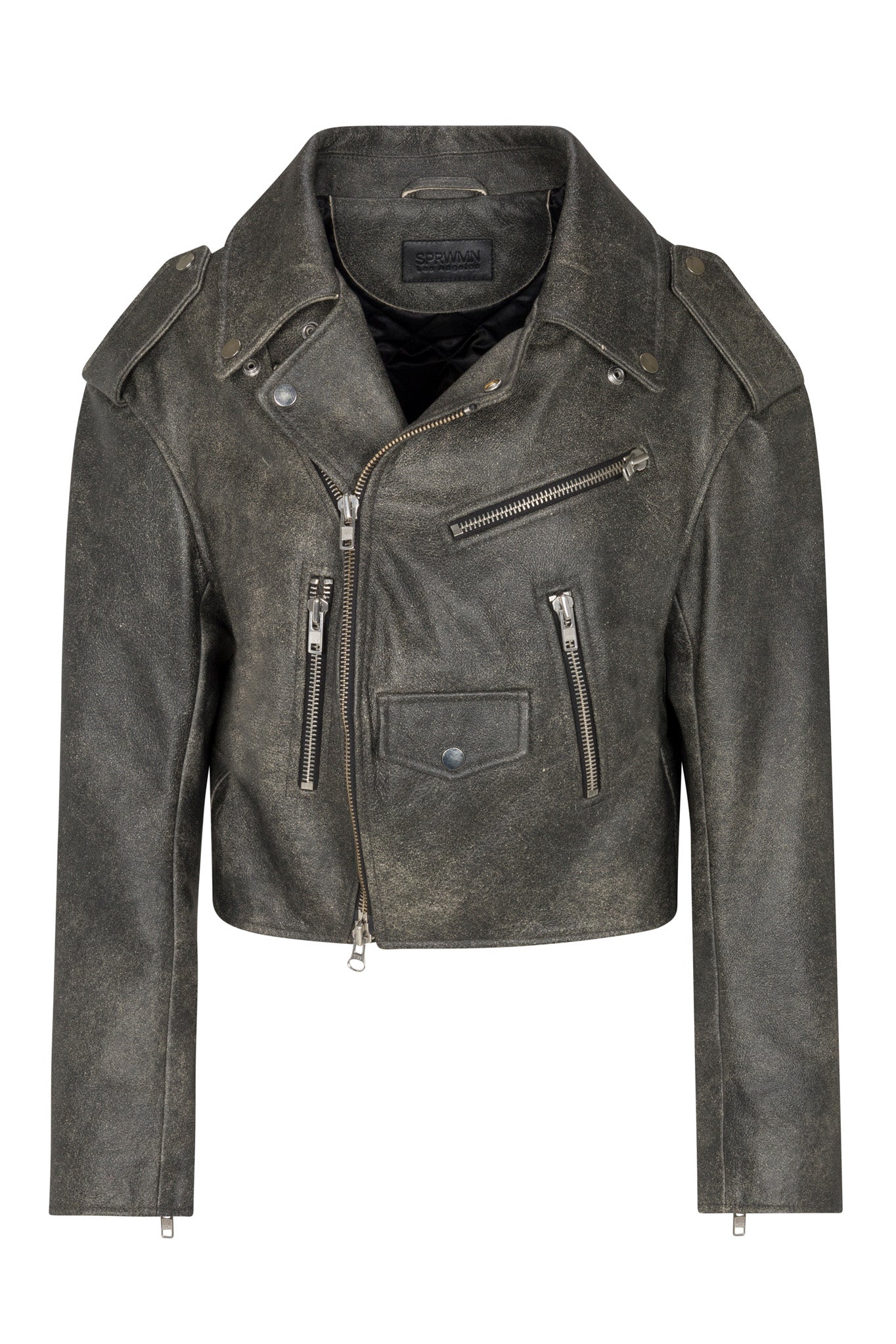 Grey Leather Biker Jacket