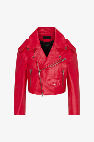 Red leather motorcycle jacket