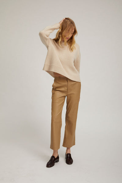 Khaki Leather Cropped Trousers