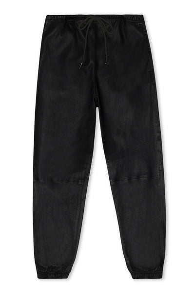 Black Leather Drawstring Sweatpants