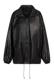 Black Leather Anorak Jacket