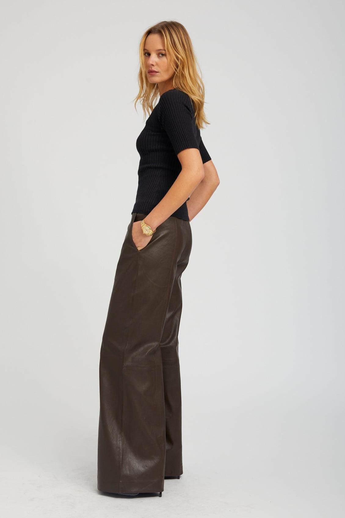 Stretch Leather Wide Leg