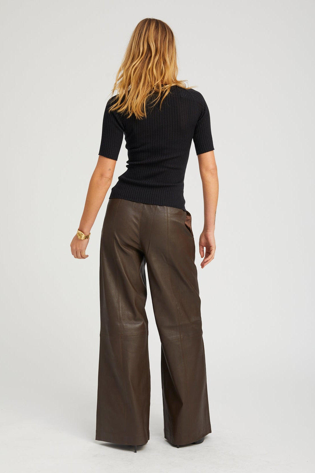 Stretch Leather Wide Leg