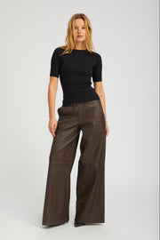 Stretch Leather Wide Leg
