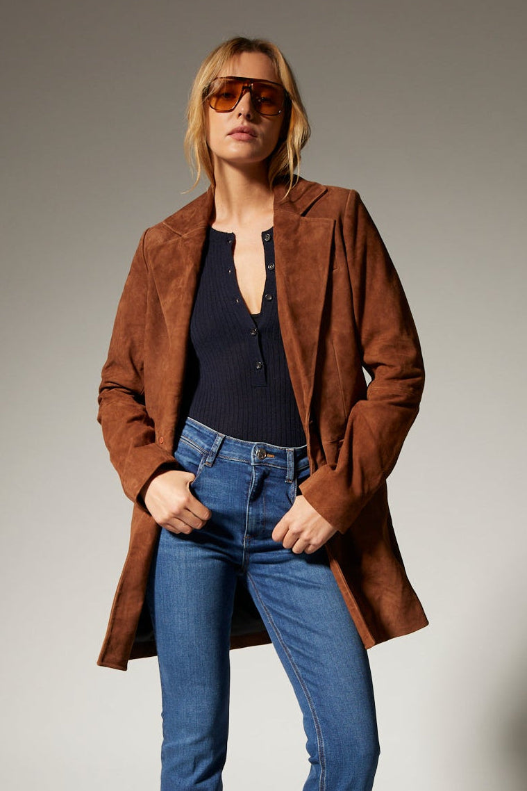 Suede Long Blazer