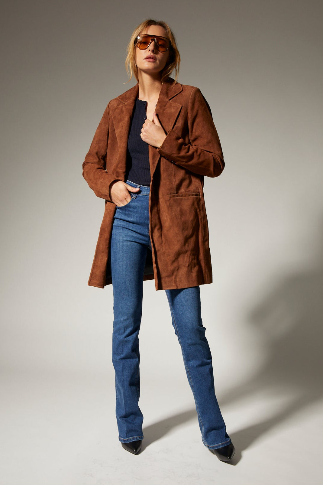 Suede Long Blazer