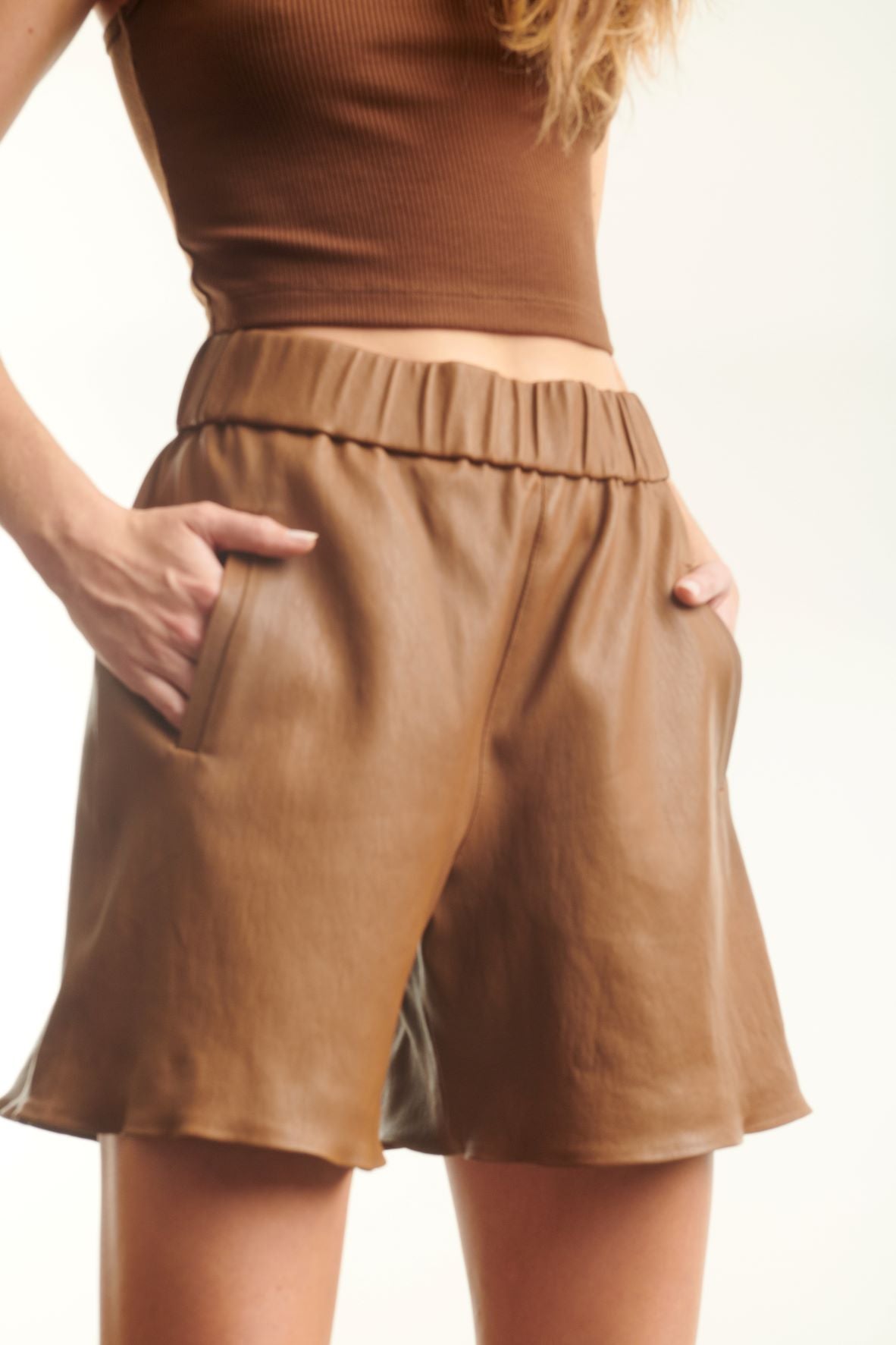 Walnut Leather Culotte Shorts
