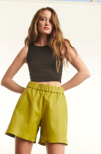 Chartreuse Leather Culotte Shorts
