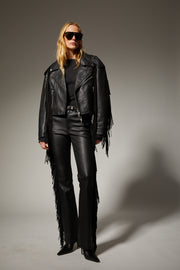Leather Moto Fringe Jacket