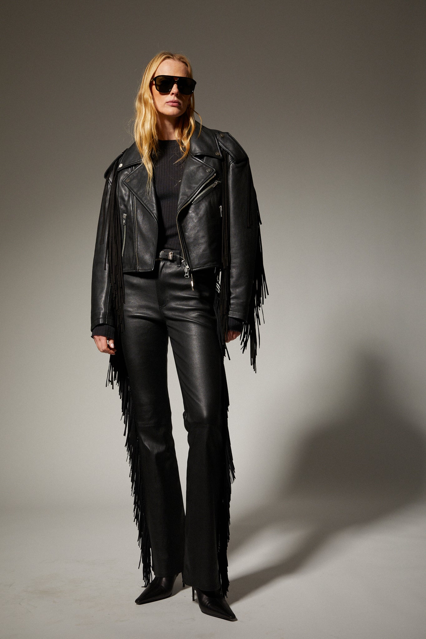 Leather Moto Fringe Jacket