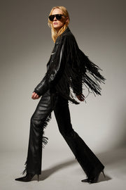 Suede Fringe Leather 5 Pocket Micro Flare