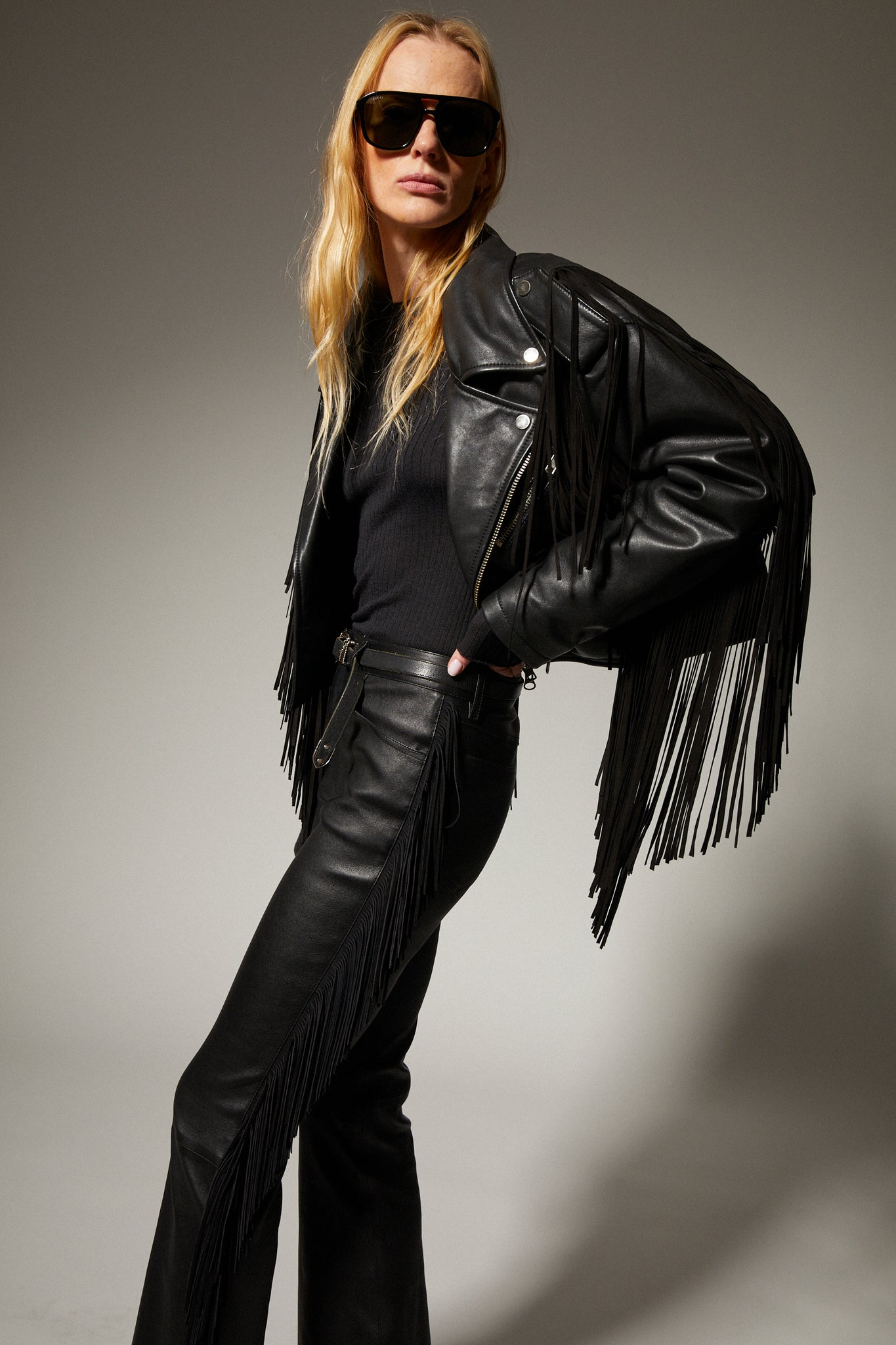 Leather Moto Fringe Jacket