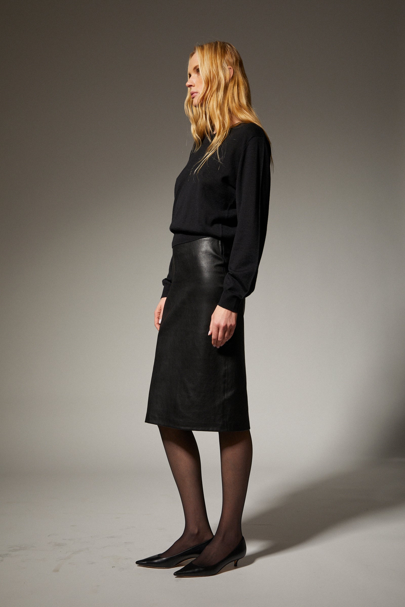 Sarah Leather Midi Skirt