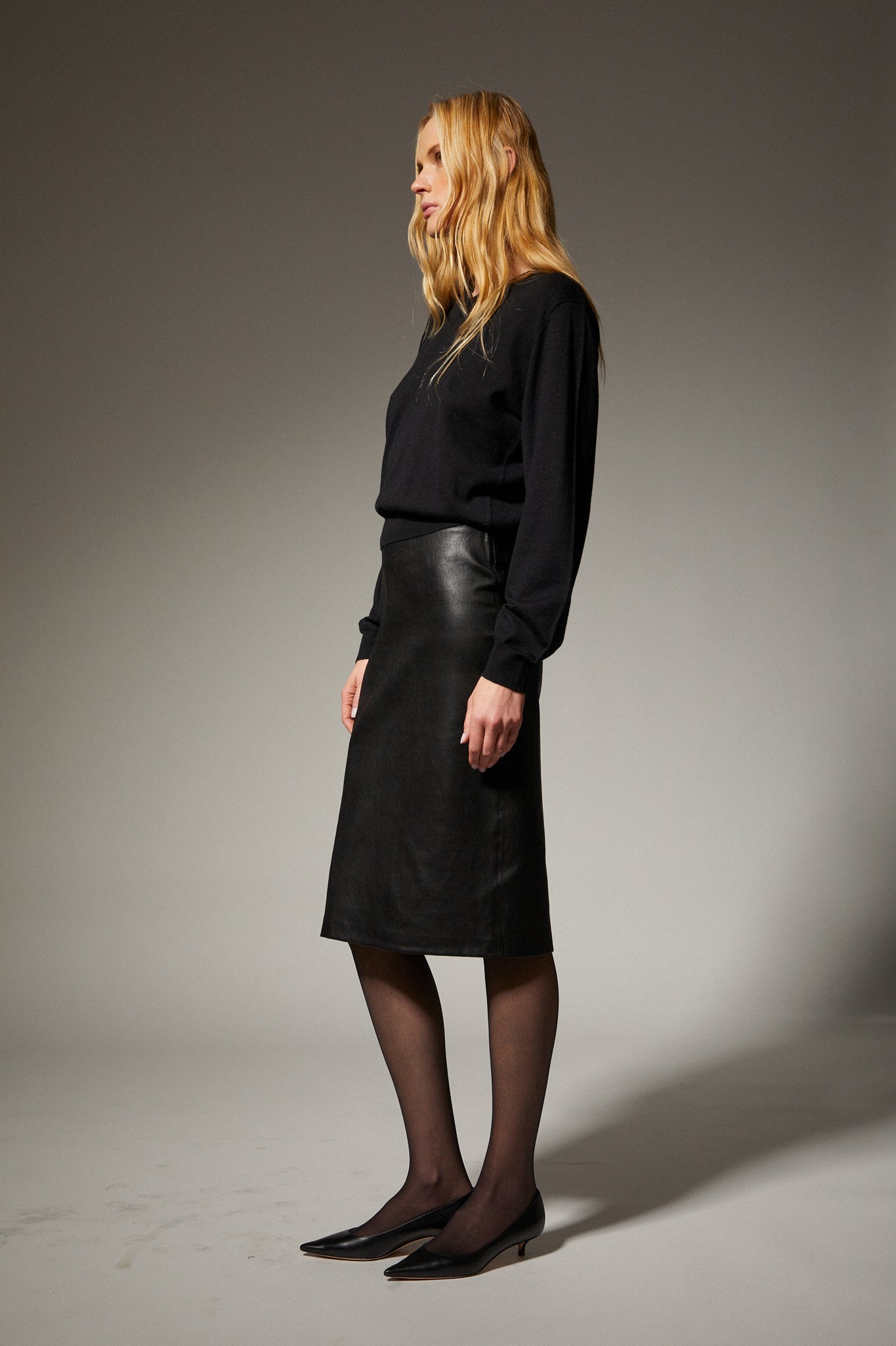 Sarah Leather Midi Skirt
