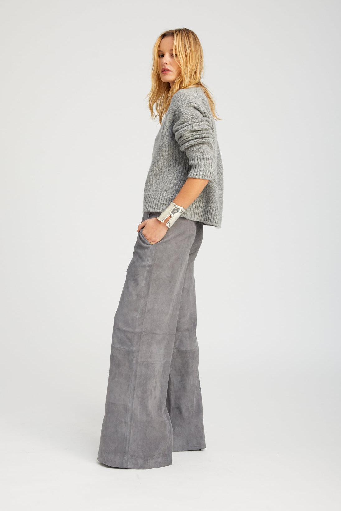 Suede Wide Leg Trousers