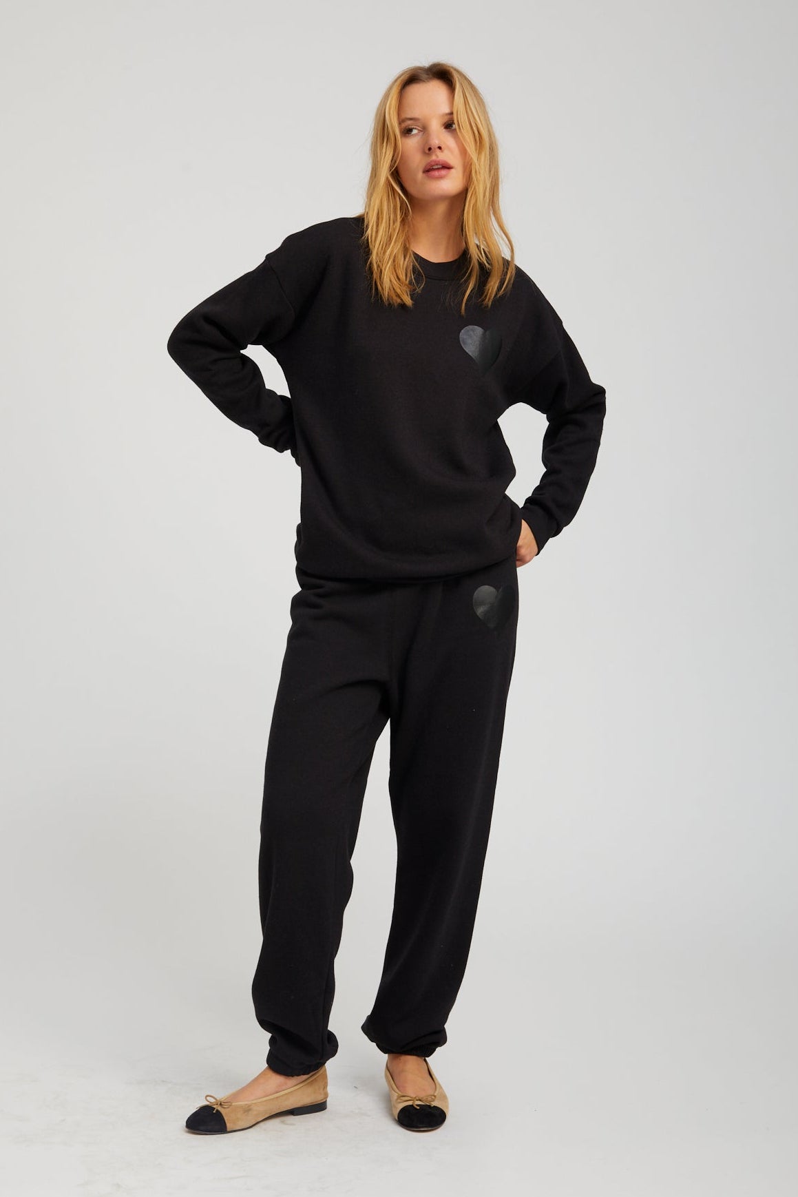 Black Glossy Heart Sweatpants