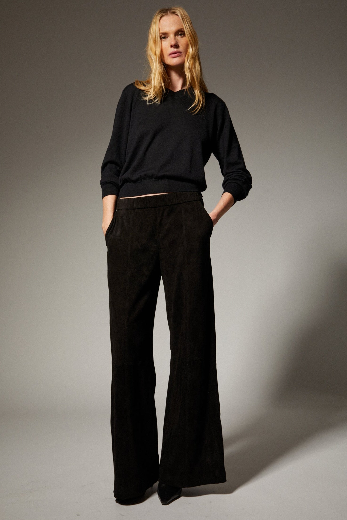 Wide Leg Suede Trousers