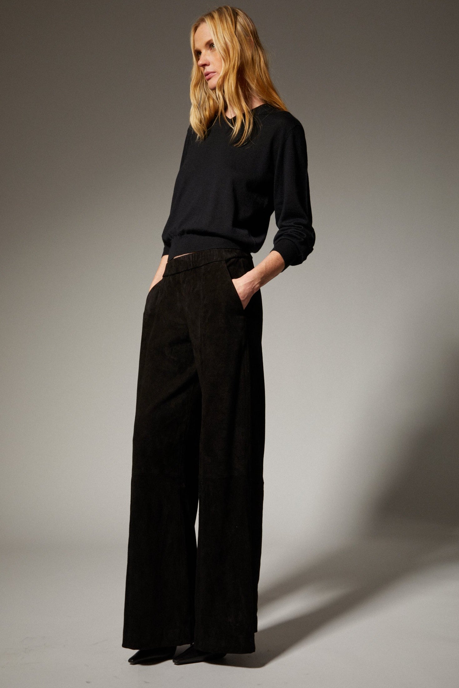 Wide Leg Suede Trousers