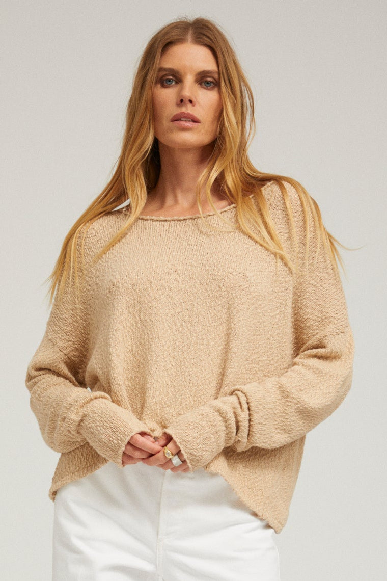 Cotton Bouclé Off Shoulder Sweater