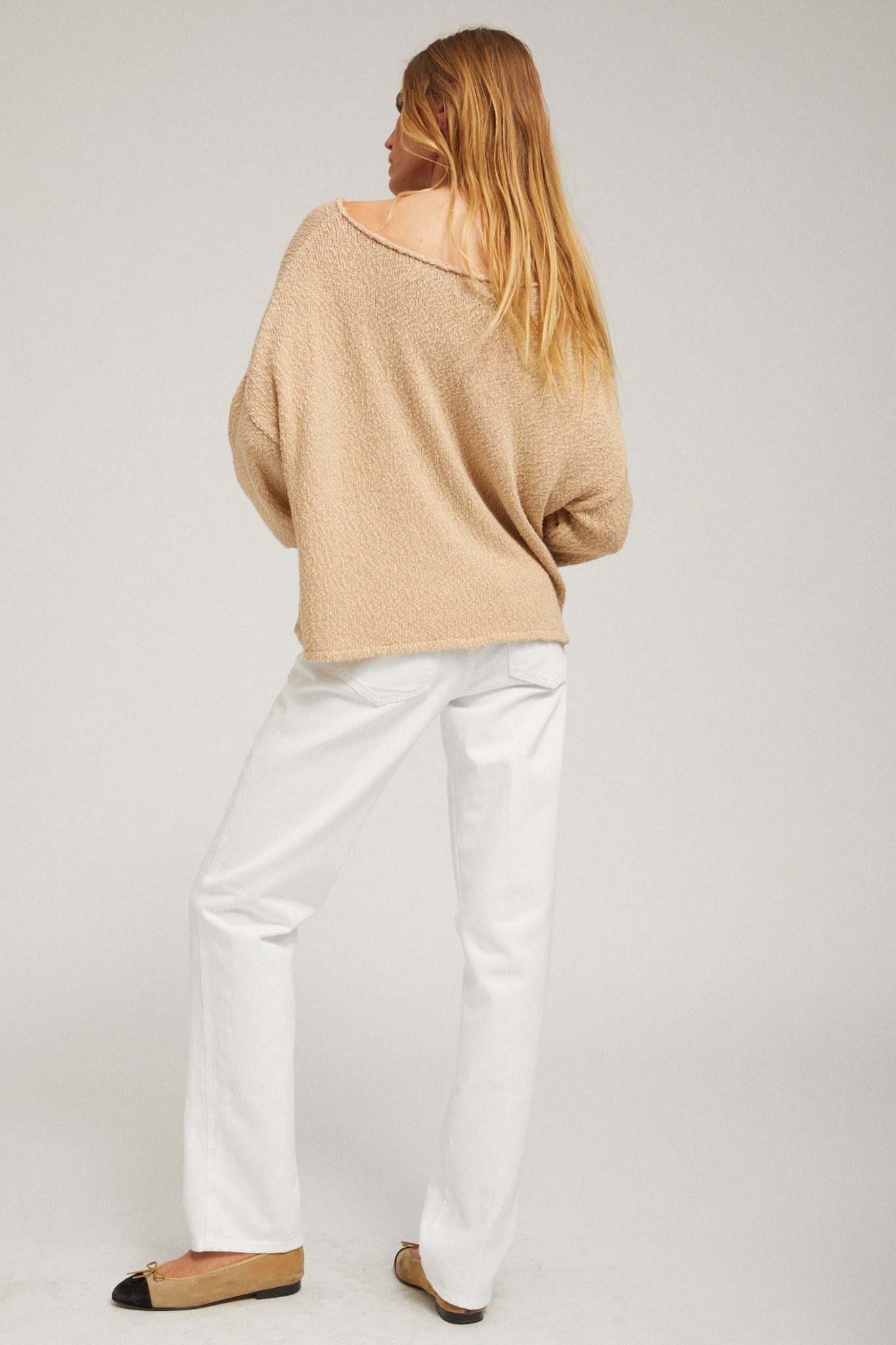 Cotton Bouclé Off Shoulder Sweater