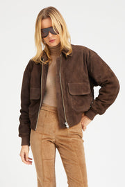 Americano Suede Cropped Aviator Bomber