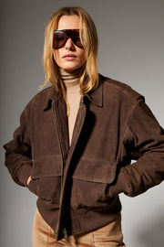 Americano Suede Cropped Aviator Bomber