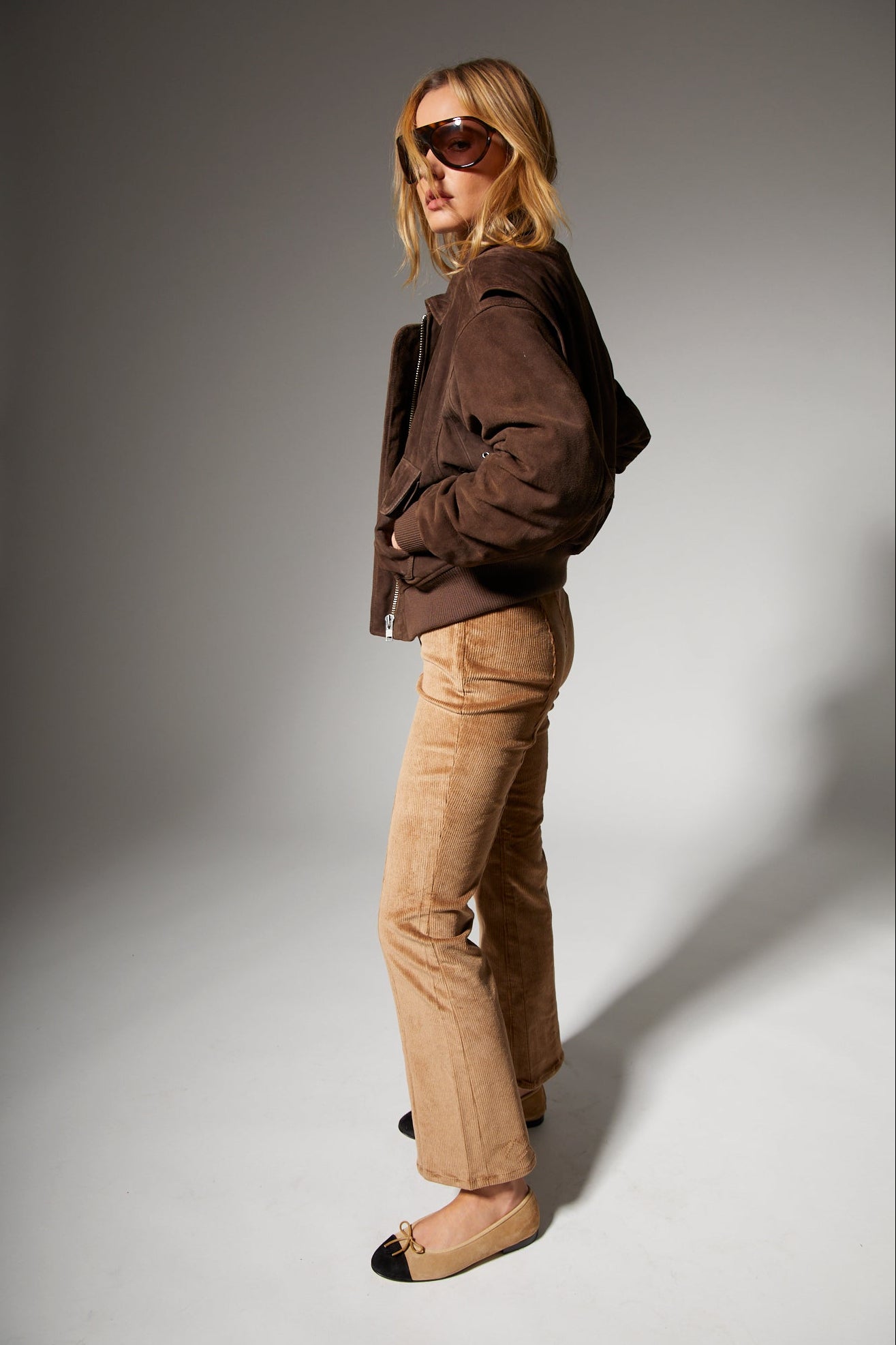 Americano Suede Cropped Aviator Bomber