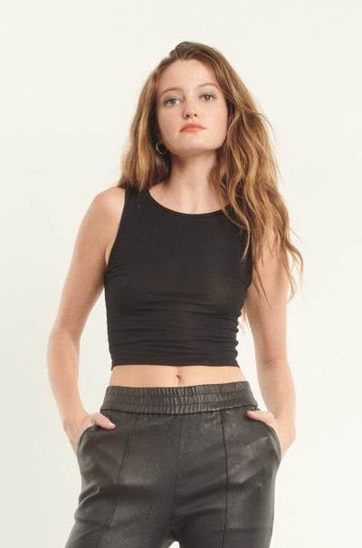 Black Rib Cropped Muscle Tank