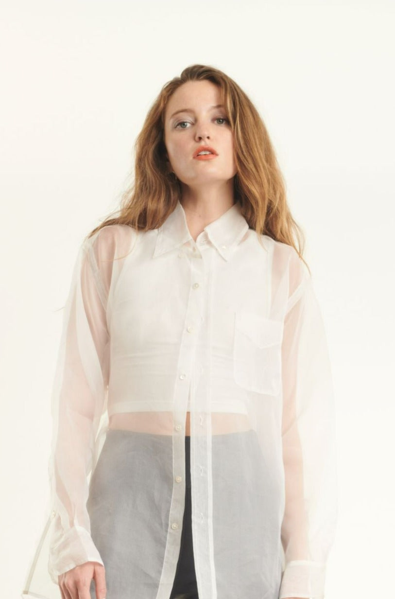 Off White Silk Organza Pocket Shirt