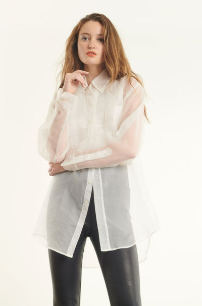 Off White Silk Organza Pocket Shirt