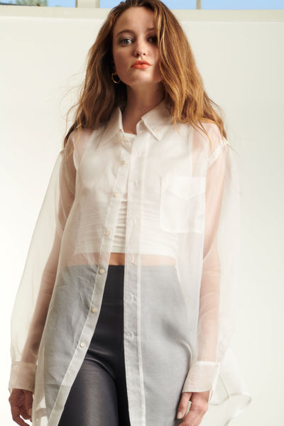 Off White Silk Organza Pocket Shirt