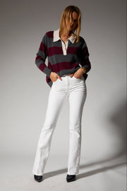 Wine Striped Cashmere Polo Sweater