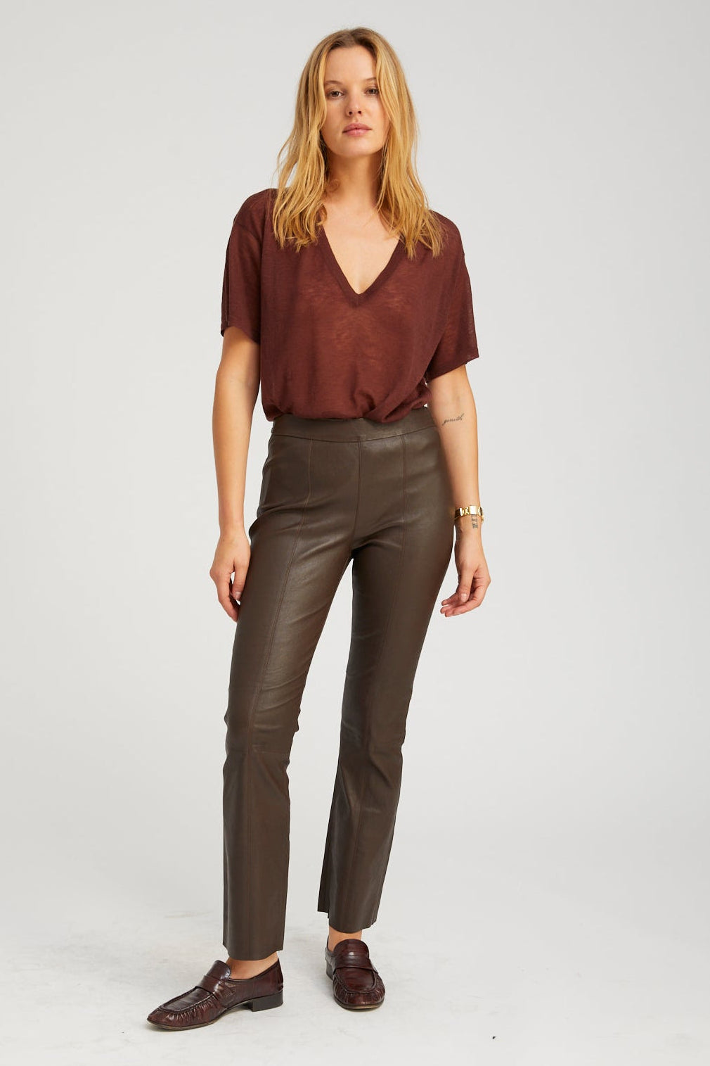 Leather Ankle Flare with Princess Seams