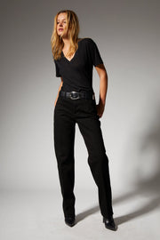 Black Cotton V-Neck Tee